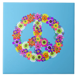 Carreau SYMBOLE DE LA PAIX Floral sur Bleu clair
