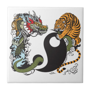 Carreau symbole de yang de yin de dragon et de tigre