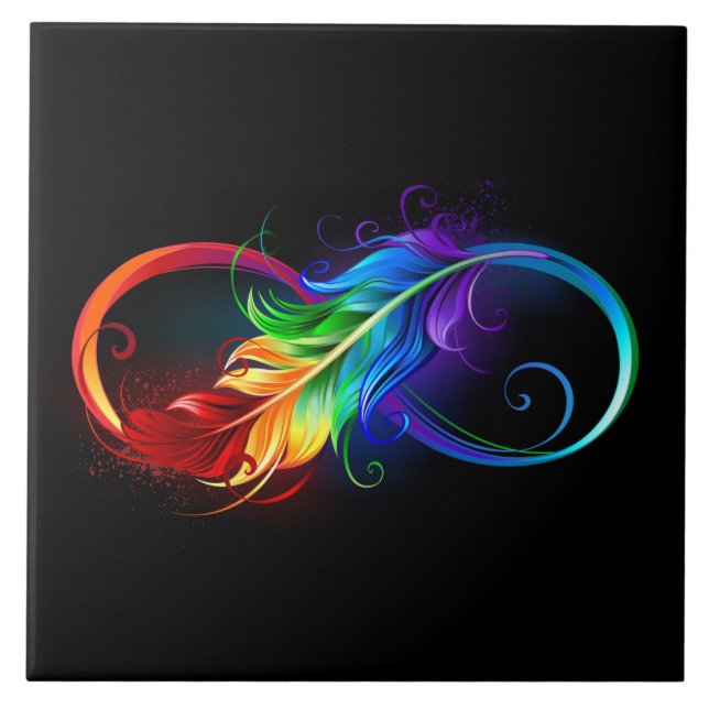 Carreau Symbole d'infini avec plume arc-en-ciel (Devant)