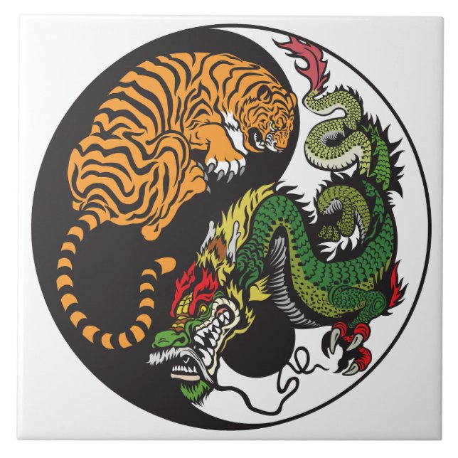Carreau symbole du dragon et du tigre yin yang (Devant)