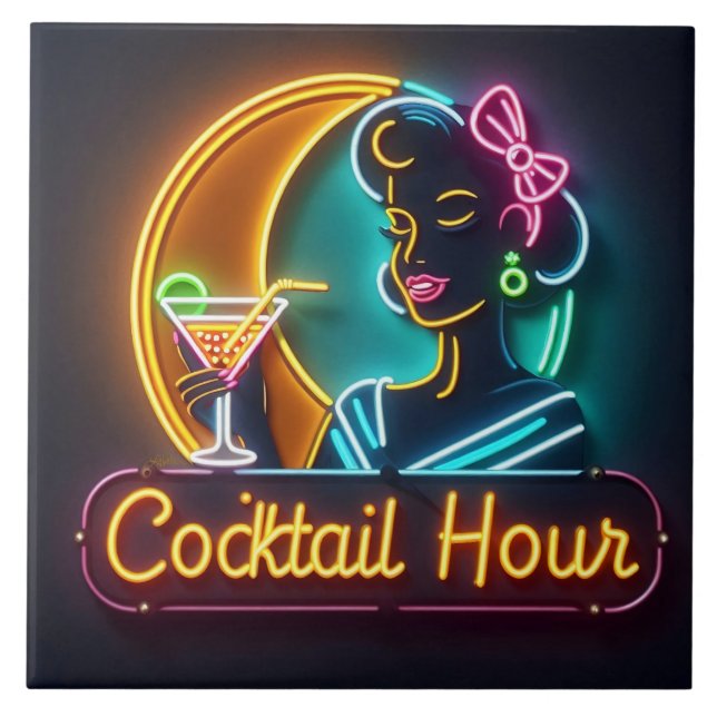 Carreau SYMBOLE DU NEON DU MILIEU DU SIÈCLE Cocktail Hour  (Devant)