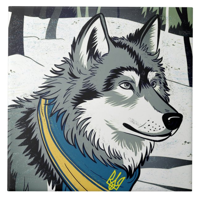 Carreau Symbole loup ukrainien, fort, fier de l'art ukrain (Devant)