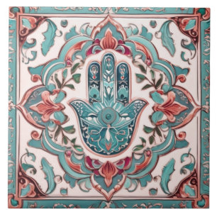 Carreau Symbole main de Hamsa - Aqua main Turquoise de Fat