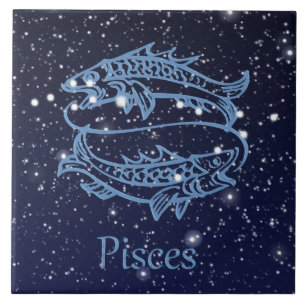 Carreau Symbole Poissons Constellation et Zodiaque avec ét