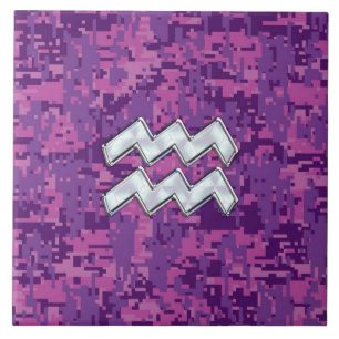 Carreau Symbole Zodiaque Aquarius sur le camouflage numéri