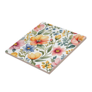 Carreau Symphonie de jardin printanier - Fleur sauvage aqu