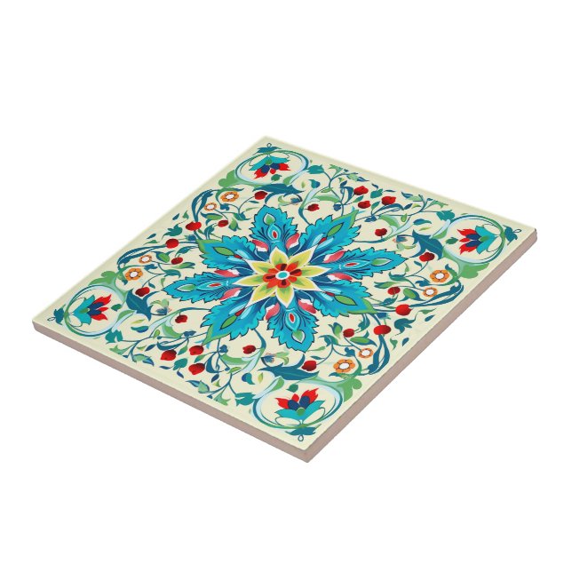 Carreau Symphonie de printemps turquoise d'Iznik (Côté)