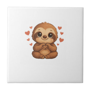 Carreau T-shirt à manches longues Kawaii Sloth Hearts Cute