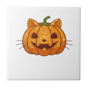 Carreau T-Shirt Classique Disco Cat Jack o'Lantern