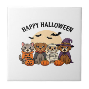 Carreau T-Shirt Halloween avec des chats et des chiens mig
