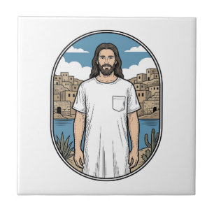 Carreau T-Shirt Scénique à Figure Spirituelle Gravure Vint
