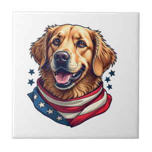 Carreau T-shirt vintage retriever doré étoilé américain