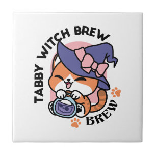 Carreau Tabby Witch Brew – Joli design de chat pour Hallow