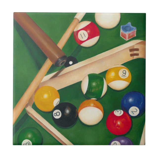 Carreau Table de billard Lifelike avec boules et craie (Devant)
