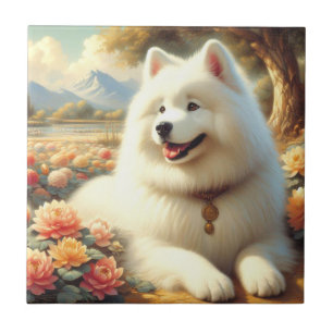 Carreau Tableau vintage Samoyed Dog