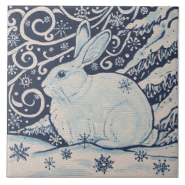 Carreau Tablette de Noël Marine Blue Snow Snowflake Peintu