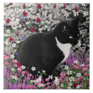 Carreau Taches de rousseur en fleurs II - chat de Kitty de