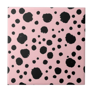 Carreau Taches d'encre noire sur fond rose à pois