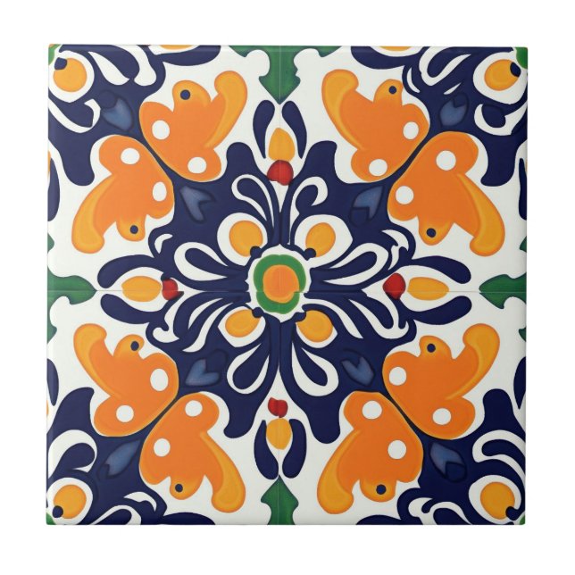 Carreau Talavera bleu bleu orange mexicain espagnol (Devant)