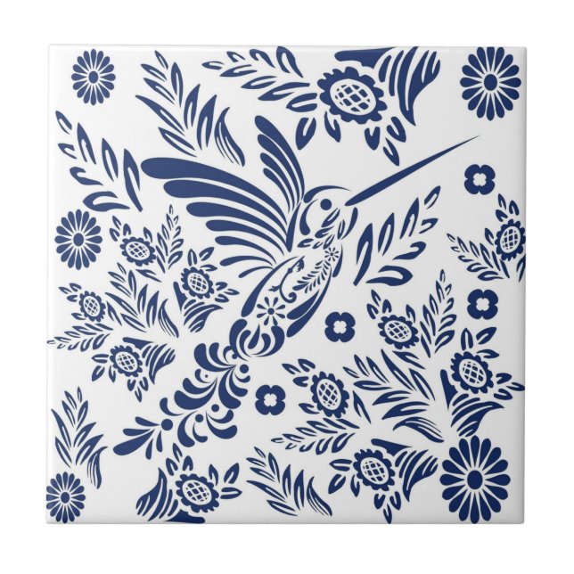 Carreau Talavera Floral Mexicain bleu et blanc (Devant)