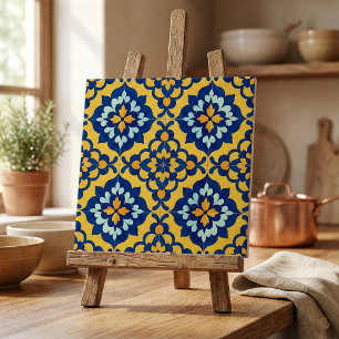 Carreau Talavera mexicaine Azulejo espagnol bleu et jaune