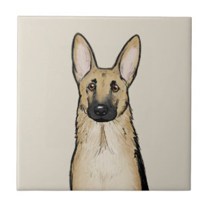 Carreau Tan clair et chien berger allemand noir Art pour