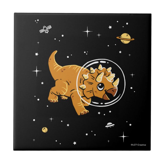 Carreau Tan Triceratops Dinos Dans L'Espace (Devant)