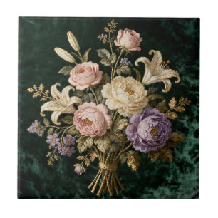 Carreau Tapisserie de bouquet de roses de style antique
