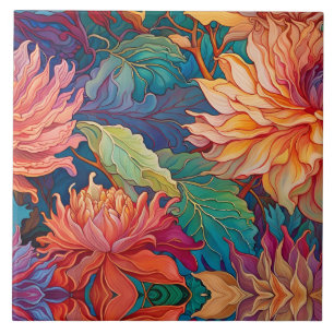 Carreau Tapisserie florale Dahlia colorée