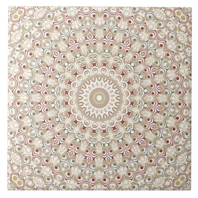 Carreau Taupe de terre et Motif de mandala de rouille (Devant)