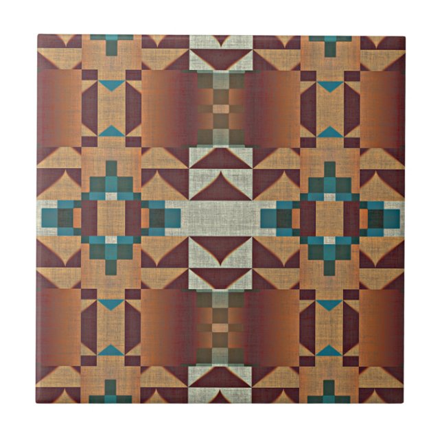 Carreau Taupe Terracotta Turquoise Blue Green Ethnic Tribe (Devant)