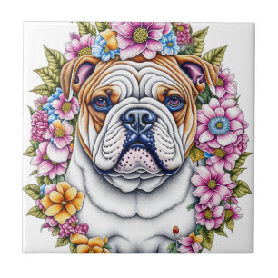 Carreau Taureau d'art Ai Entouré de Fleurs Fantaisistes