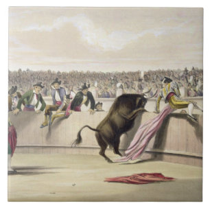 Carreau Taureau sautant les barrières, 1865 (litho de