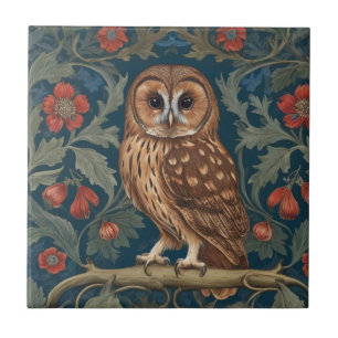 Carreau Tawny Owl William Morris style Face gauche