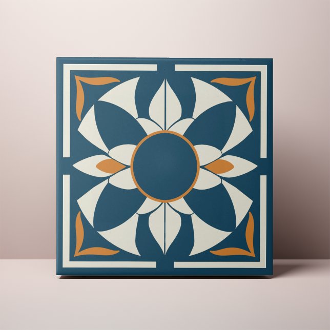 Carreau Teal and Cream Azulejo Mandala (Créateur téléchargé)