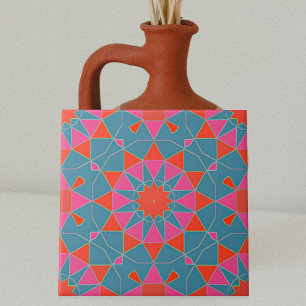 Carreau Teal Pink & Red Stylish Mosaic Geometric Pattern