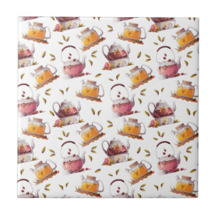 Carreau Teapots et Feuilles de thé Aquarelle