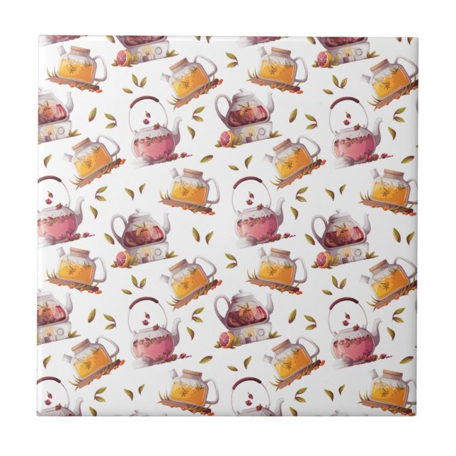 Carreau Teapots et Feuilles de thé Aquarelle (Devant)