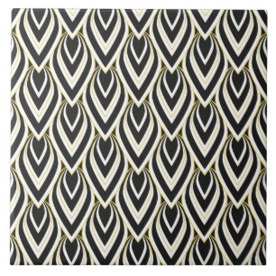 Carreau Teardrop Art Déco vintage Noir, Or, Carrelage blan