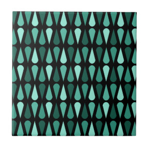 Carreau Teardrops du milieu du siècle rétro Turquoise noir