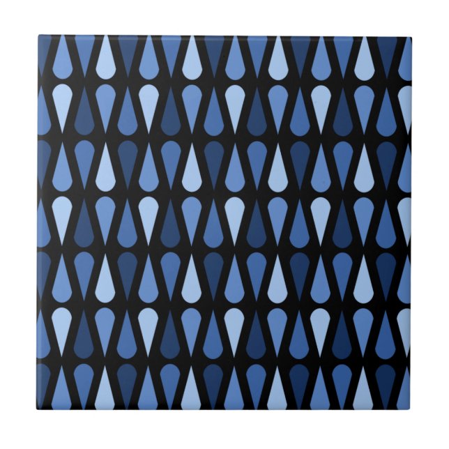 Carreau Teardrops du Moyen-siècle rétro bleu noir (Devant)
