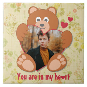 Carreau Teddy Bear Holding Heart Photo Saint-Valentin