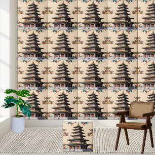 Carreau Temple floral d'inspiration asiatique Chinoiserie 