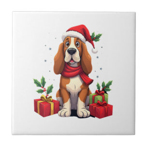 Carreau Tenues de Noël drôles de chien Basset Hound Chapea