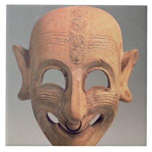 Carreau Terre cuite grimaçant le masque de San Sperate,