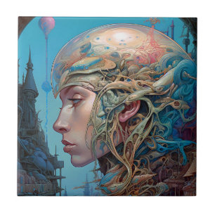 Carreau Tête biomécanique Surréaliste Sci-Fi Art