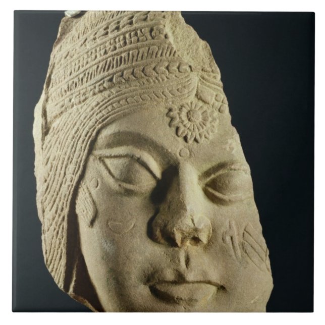 Carreau Tête de grès rouge de Yakshi, Bharhut, 2ème siècle (Devant)