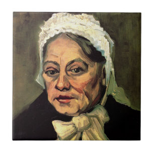 Carreau Tête de vieille femme à la coiffe blanche par Vinc