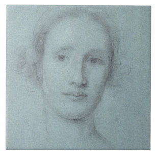Carreau Tête d'une fille (craie noire et blanche sur le