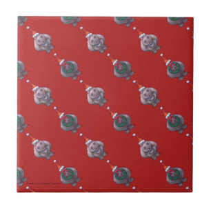 Carreau Têtes hippo mignonnes et Motifs sur rouge